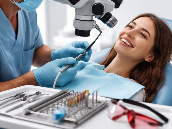 Patient smiling after successful root canal treatment at Pinnacle Dental Frisco